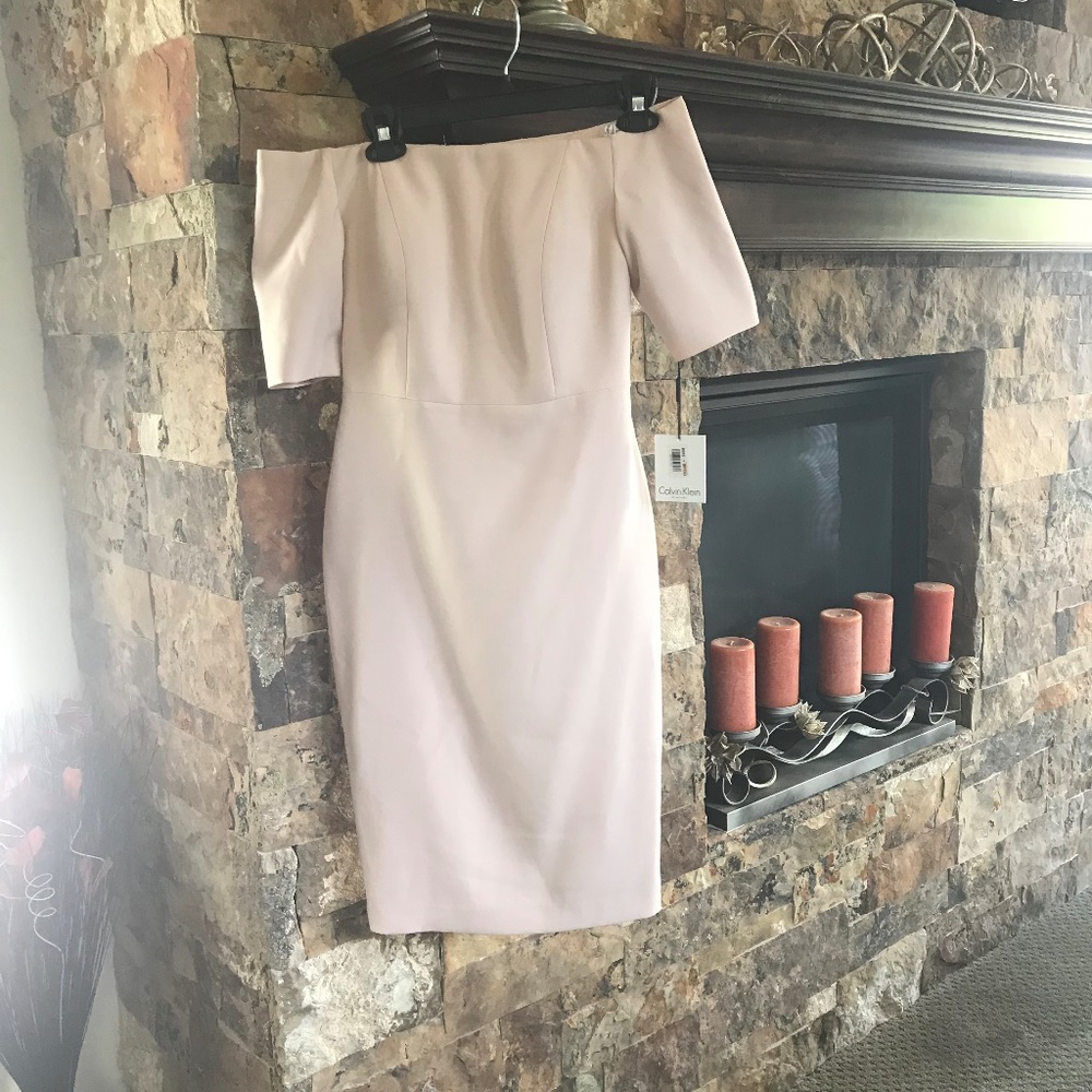 Calvin Klein Off Shoulder dress in Petal Pink